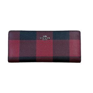 Coach Slim Wallet With Buffalo Plaid Print Red Black